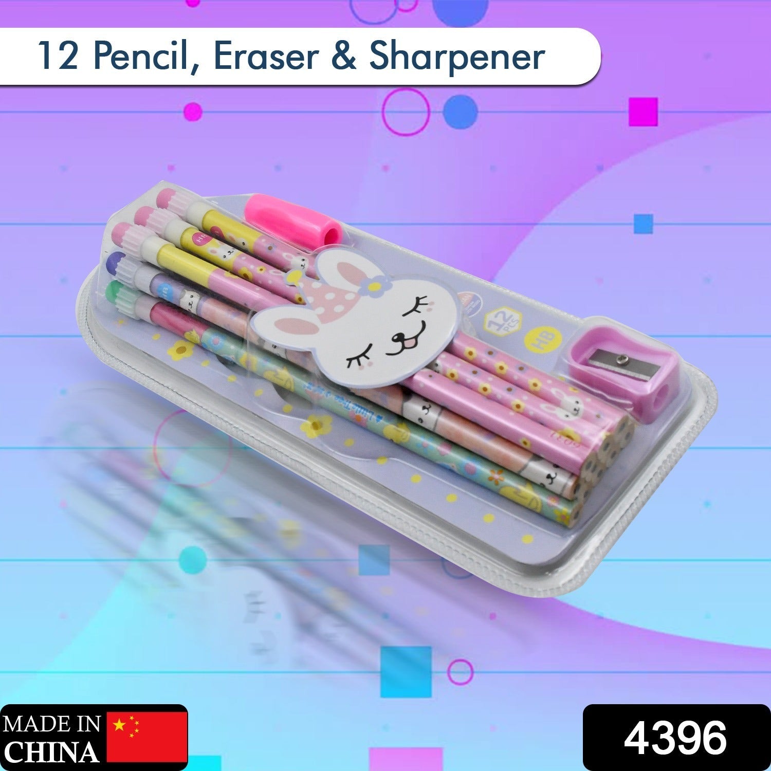 Close-up of the adorable rabbit and bear themed pencils from the Kids Pencil Set.