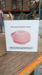 Silicone massage bath body brush featuring soft bristles and an easy-to-use shampoo dispenser.
