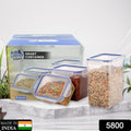 Organivo set of 3 rectangular airtight food storage containers with blue lids.