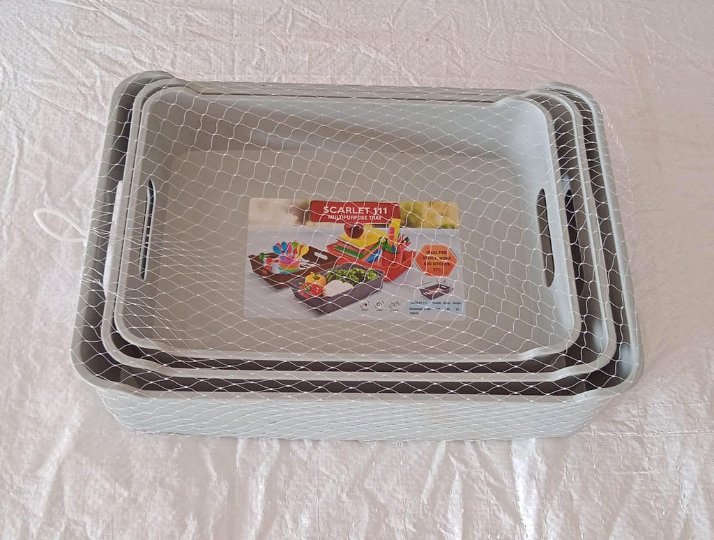 Close-up view of the ergonomic handle on a plastic storage tray
