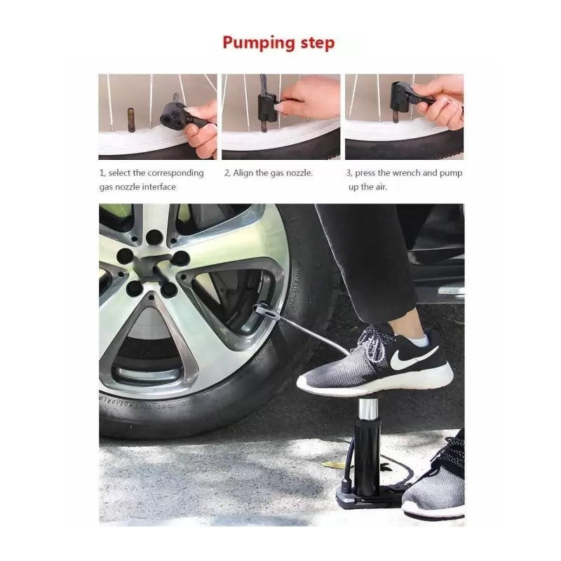 Ergonomic portable foot pump in use, demonstrating easy operation.