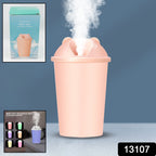 Portable mini humidifier operating in a cozy home setting, emitting a fine mist.