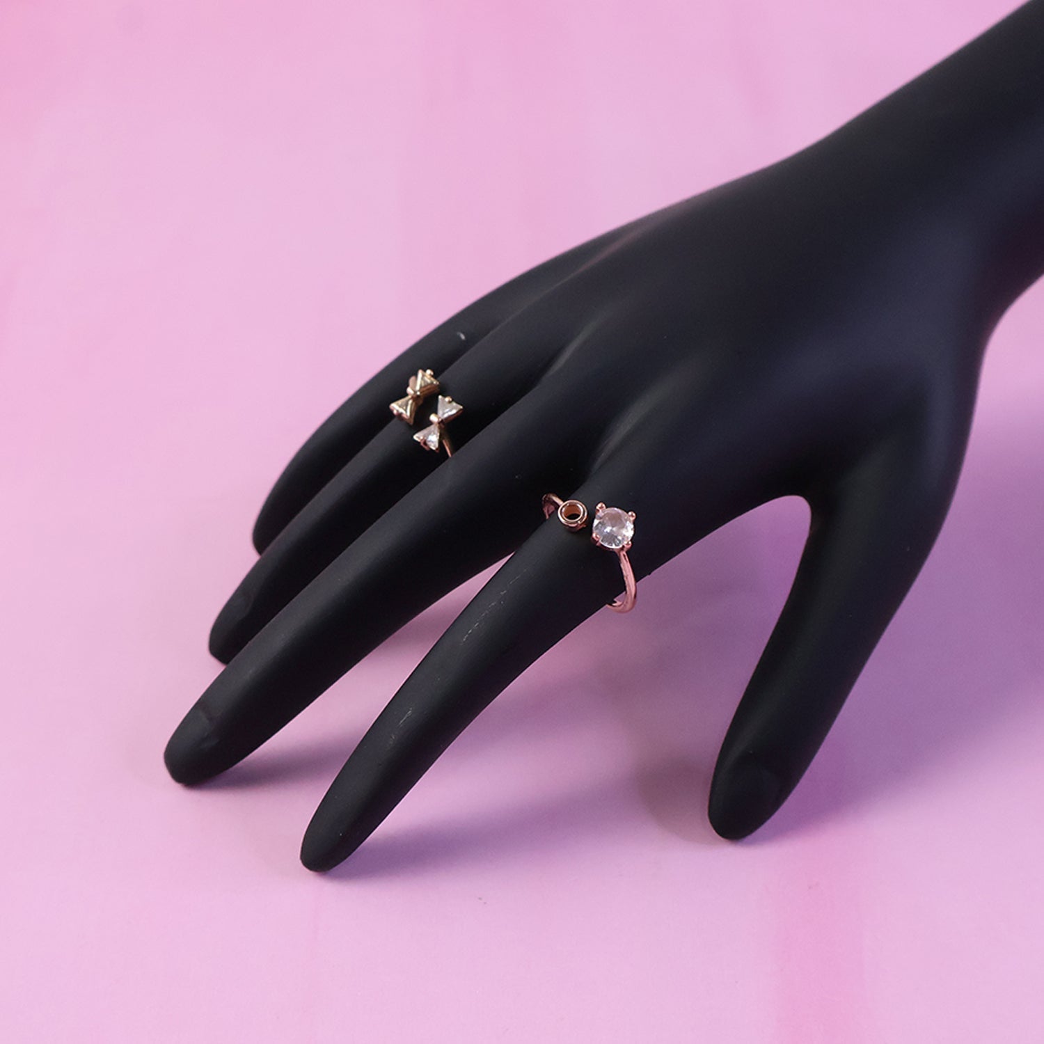 Close-up of jewelry stand with smooth matte black surface