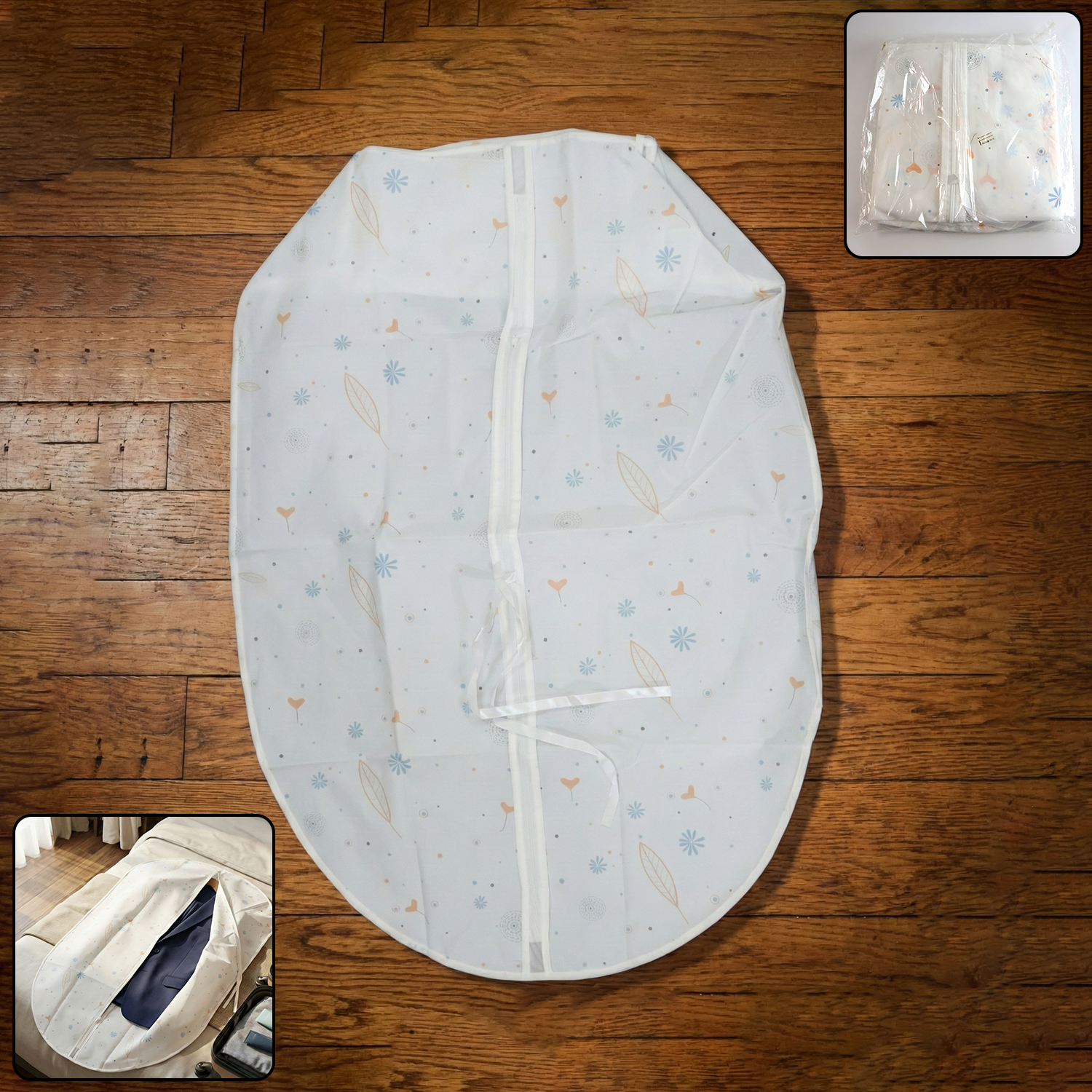 Non-woven garment storage cover with front zip closure protecting clothes