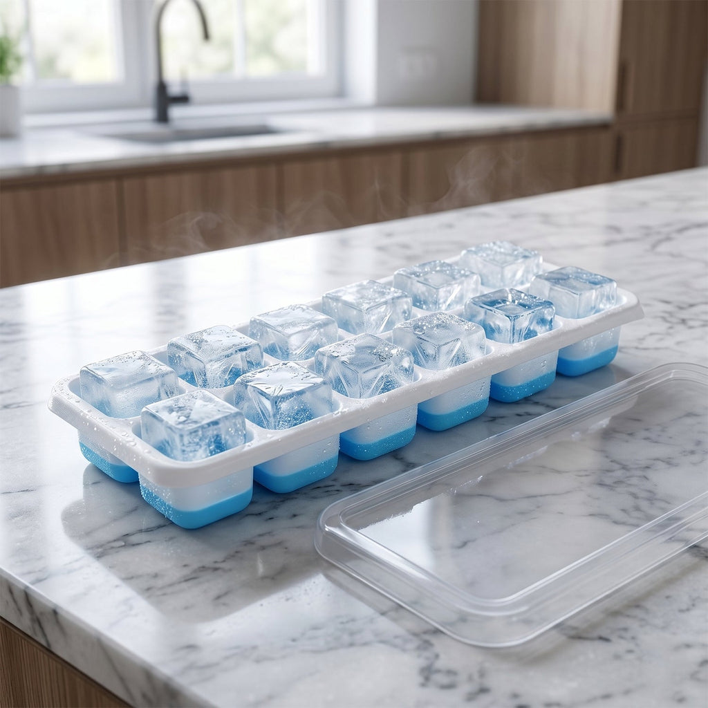 Easy-release blue plastic ice cube tray