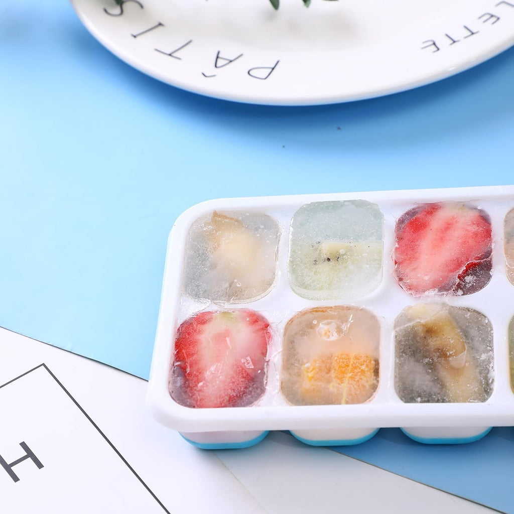 Close-up of blue ice cube tray