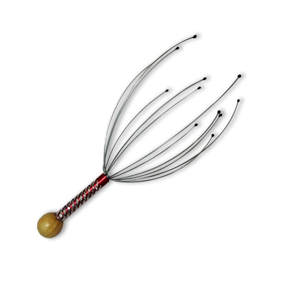 Relaxing with the handheld scalp massager, promoting blood circulation on the scalp.