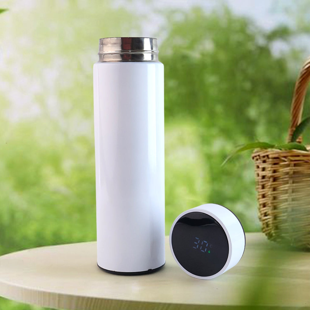 White vacuum insulated water bottle with LED temperature display
