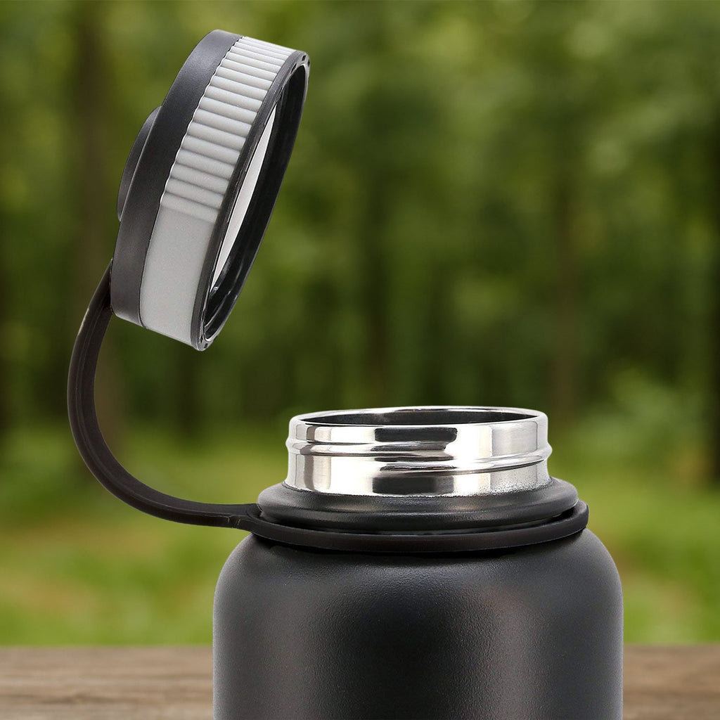 Leak-proof black insulated stainless steel water bottle