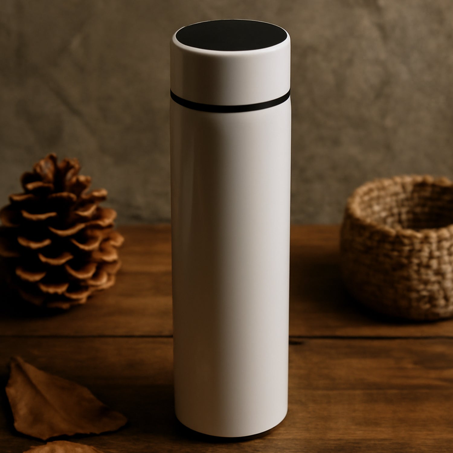 White insulated water bottle in a compact shape for easy carrying
