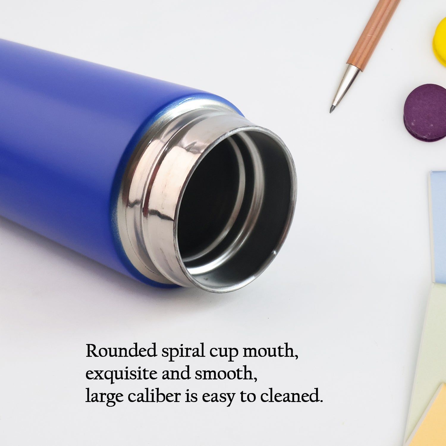 Blue smart water bottle with LED temperature touch screen display