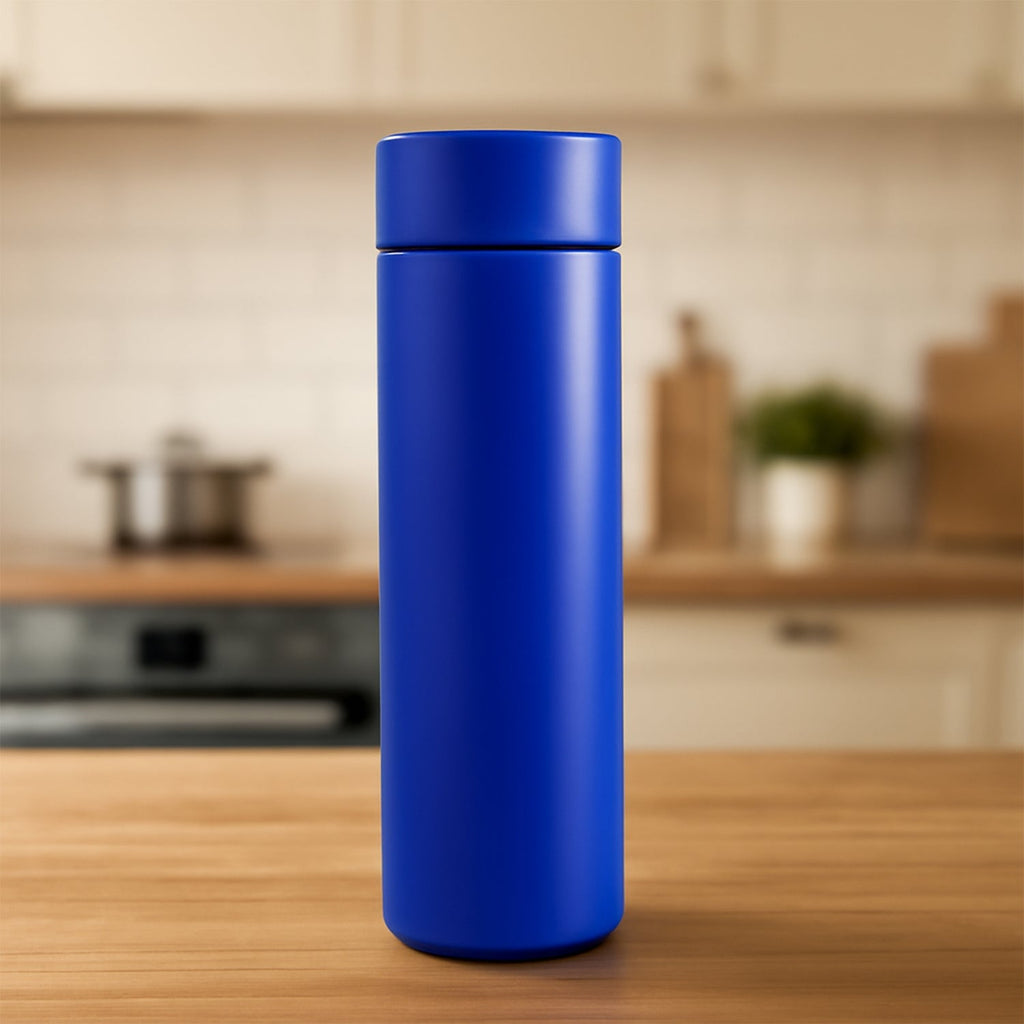 Blue insulated bottle perfect for camping and outdoor travel