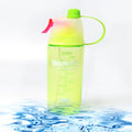 A bright blue sports spray water bottle with a clear mist function, ideal for active hydration.
