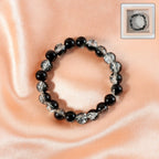 Dual-tone crystal beaded stretch bracelet with glossy transparent beads
