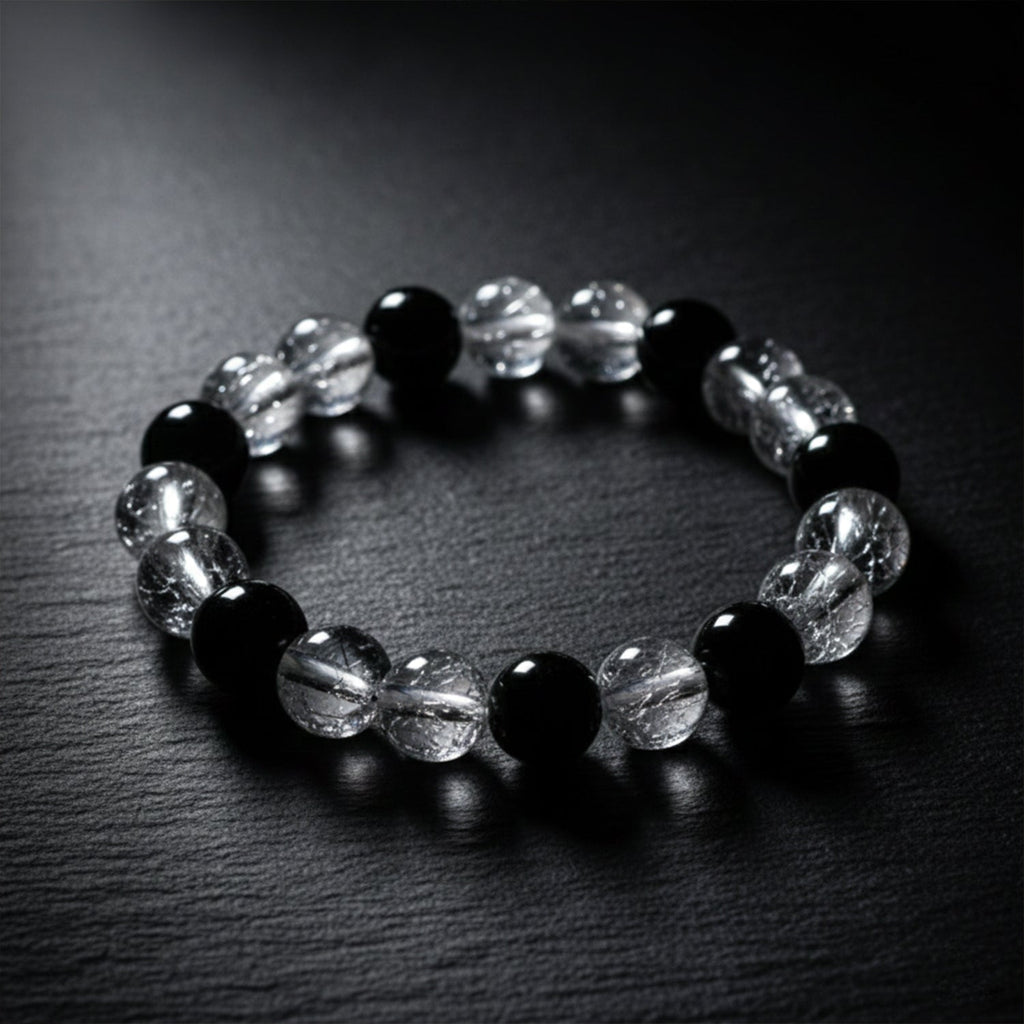 Fashion accessory dual-tone crystal beaded elastic bracelet