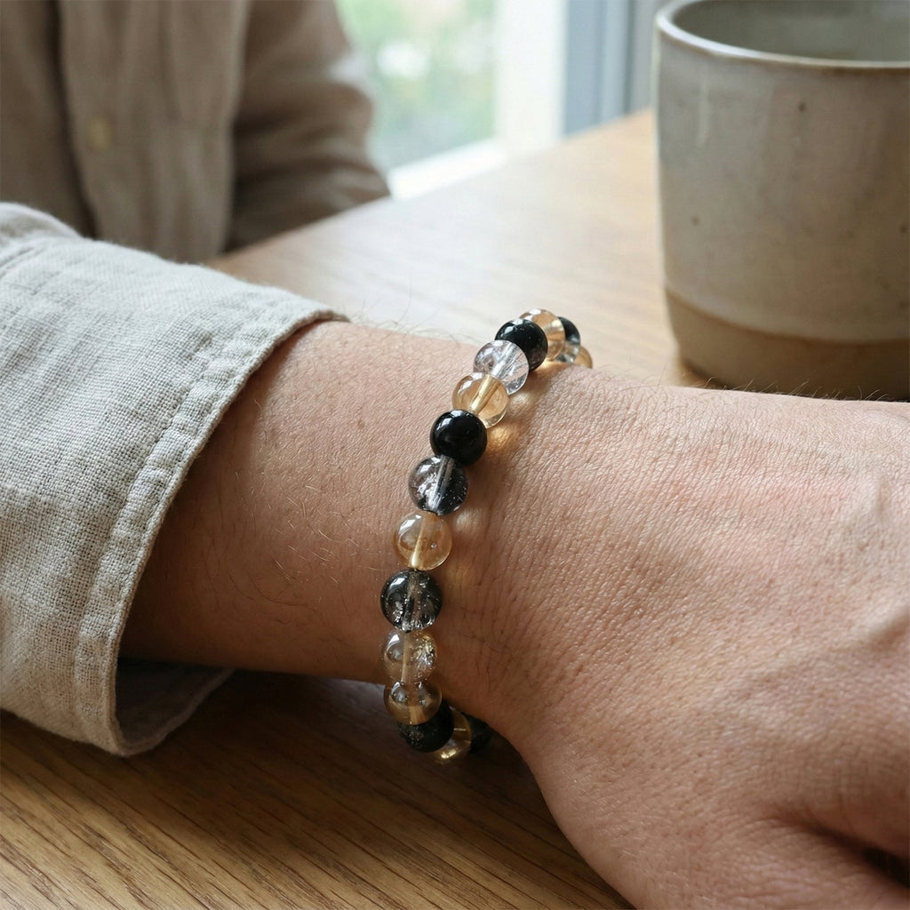 Dual-Tone crystal bracelet showing detailed texture of polished beads