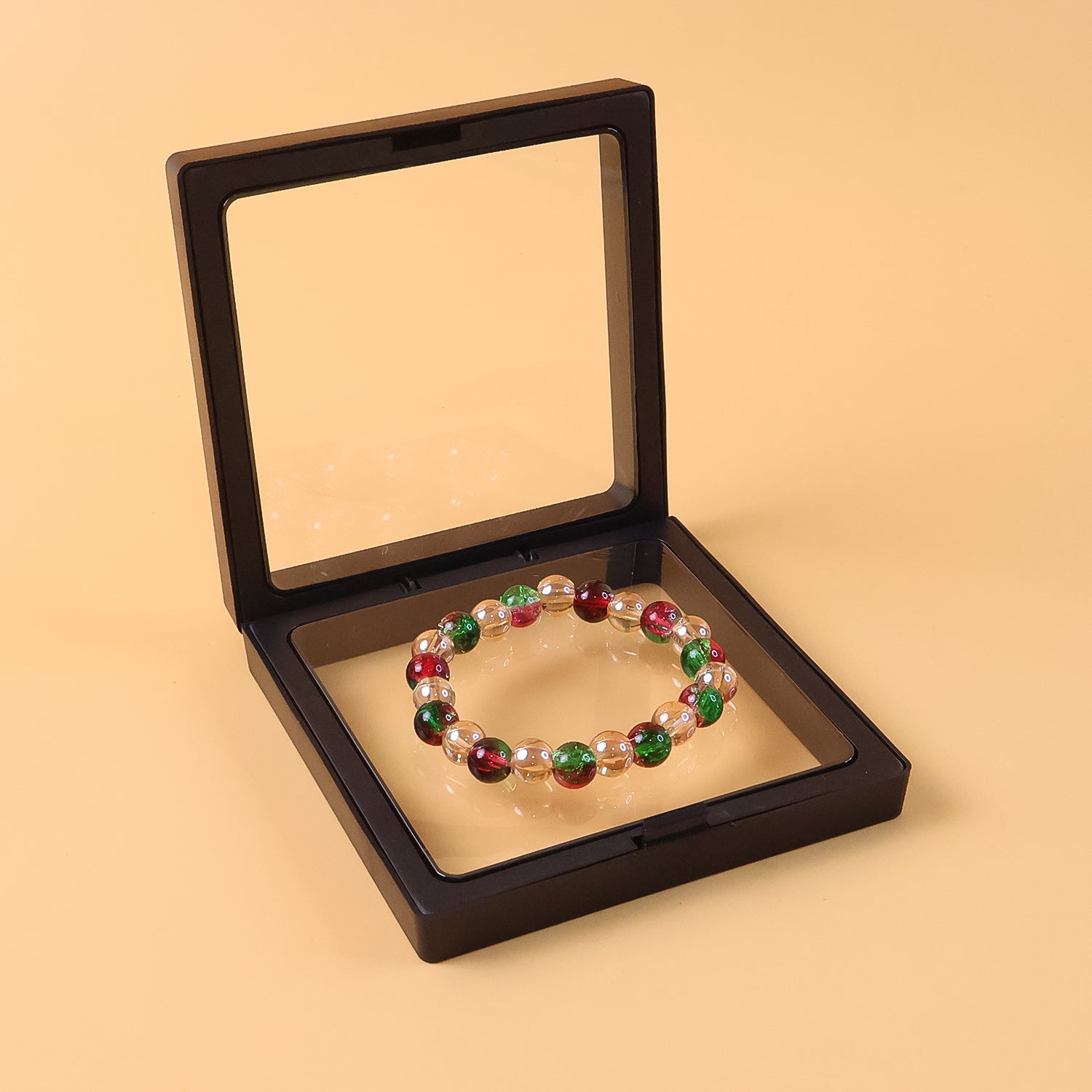 Fashionable multicolor bead bracelet with elastic stretch band on wrist