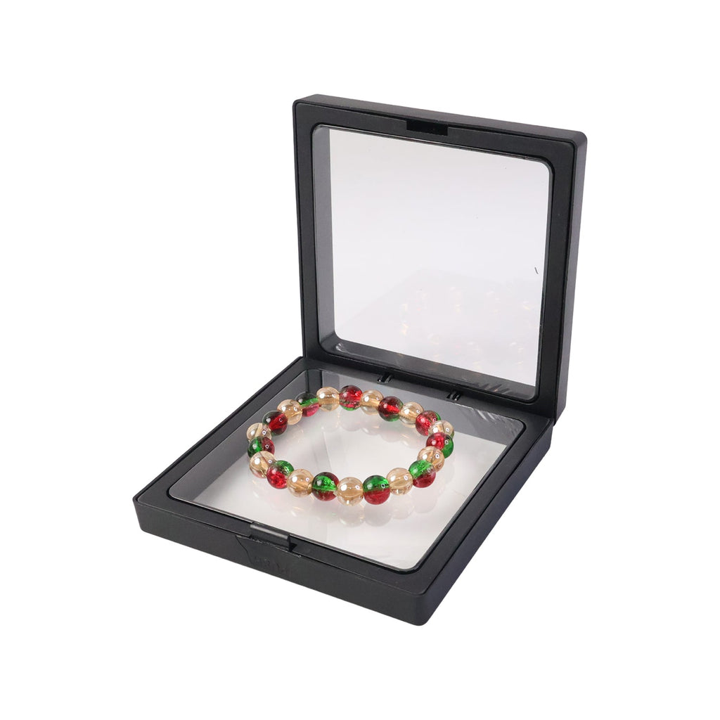 Stylish multicolor glossy bead bracelet complementing casual outfit