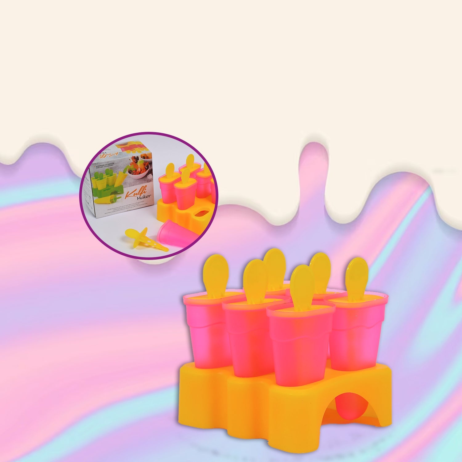 Detailed close-up view of the smooth, BPA-free plastic kulfi moulds.