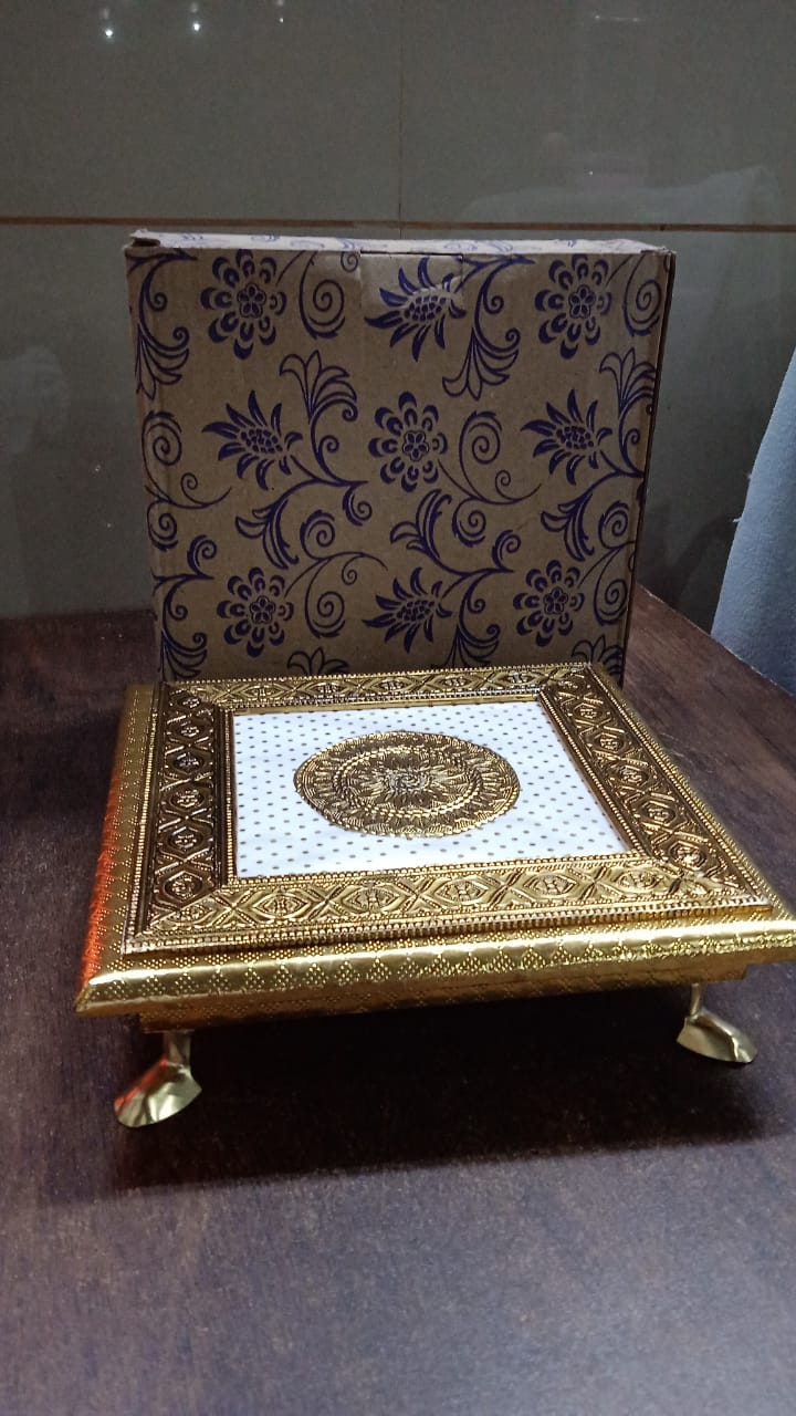 Lifestyle shot of the Golden Pooja Chowki, enhancing spiritual ambiance.