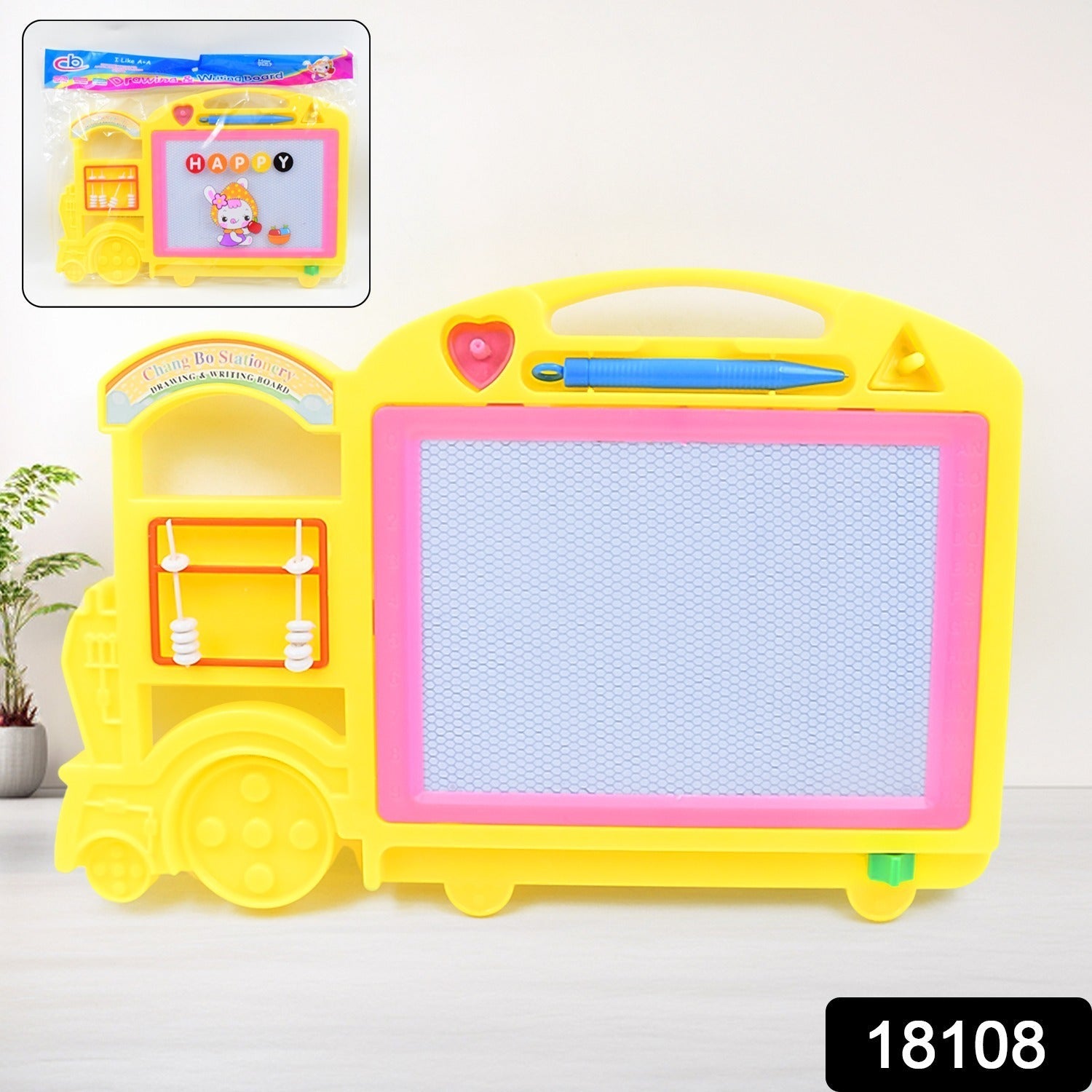 Bright yellow bus shape slate board displayed as a perfect gift for creative kids.