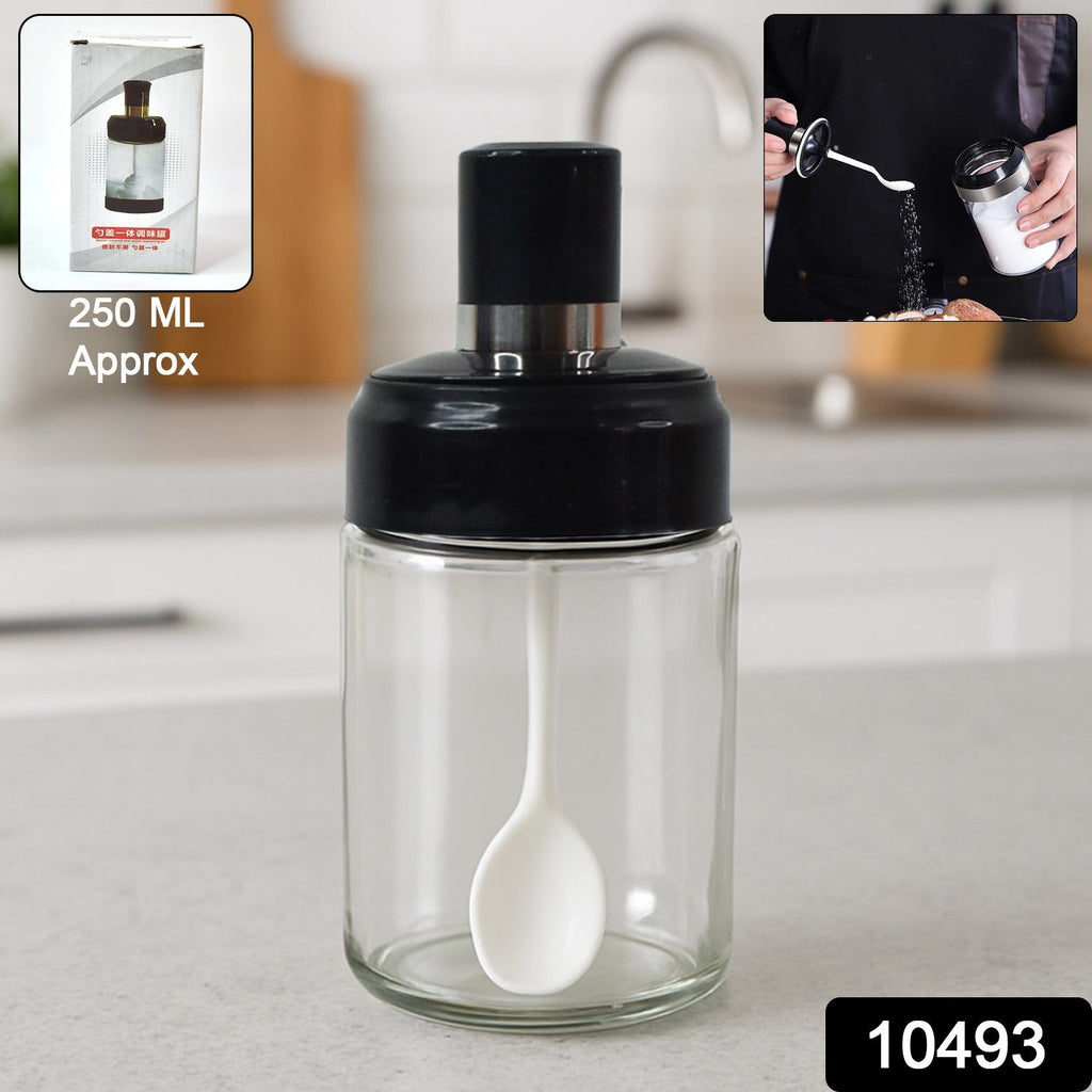 Premium transparent glass jar with airtight rotating lid for preserving spices
