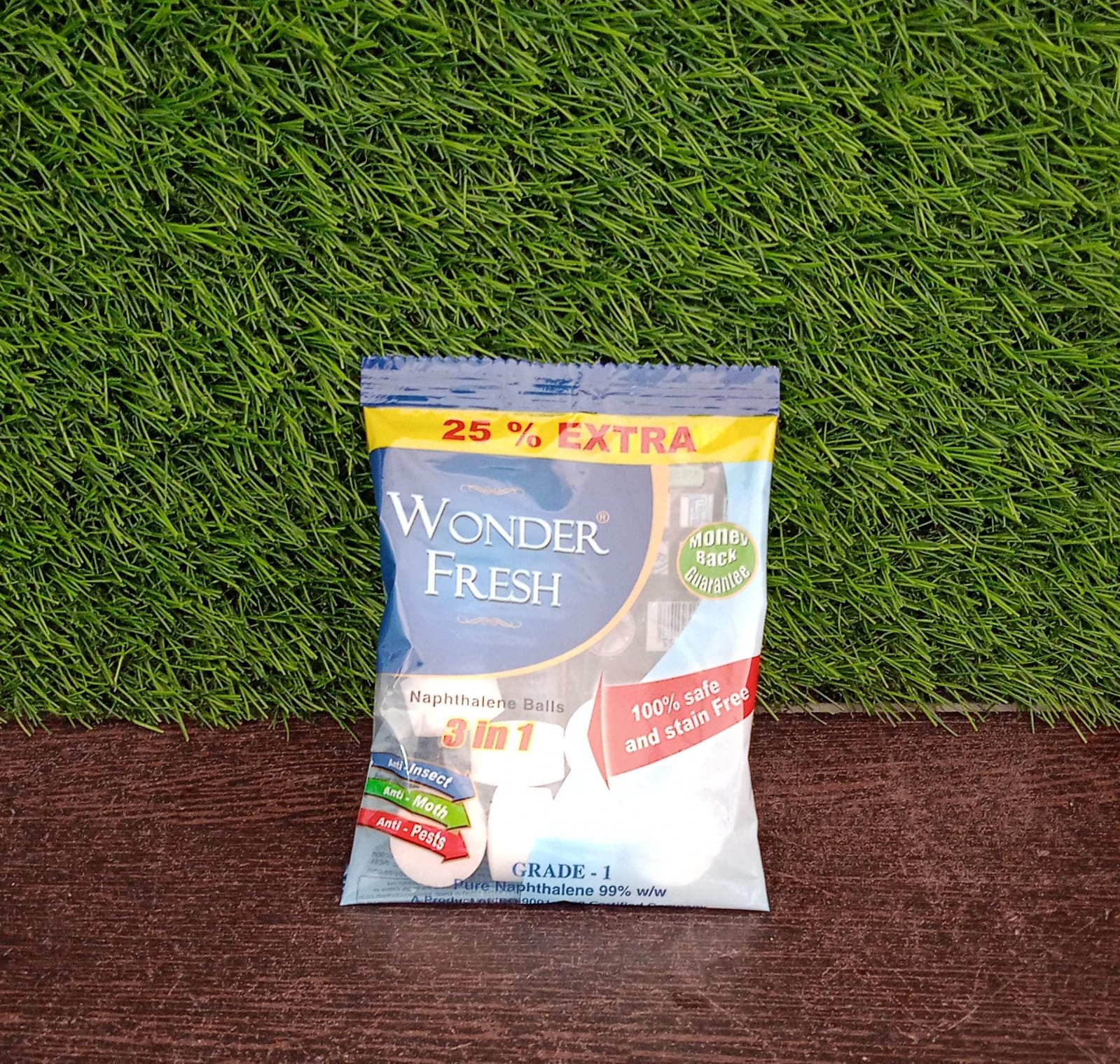 Wonder Fresh Naphthalene Balls in packaging, ready for use as a home pest control solution.