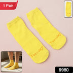 Bright yellow ankle-length casual socks with striped design