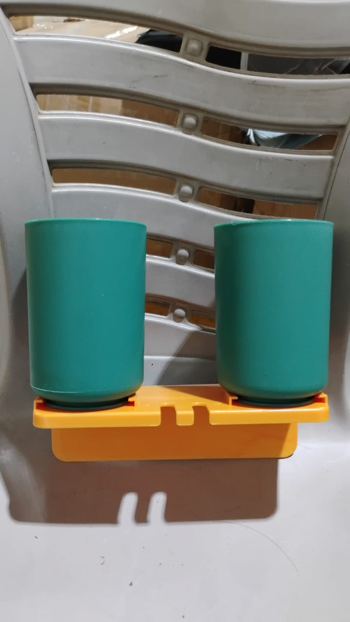 Another view of the wall mount toothbrush holder with cups, showcasing its compact and functional design.