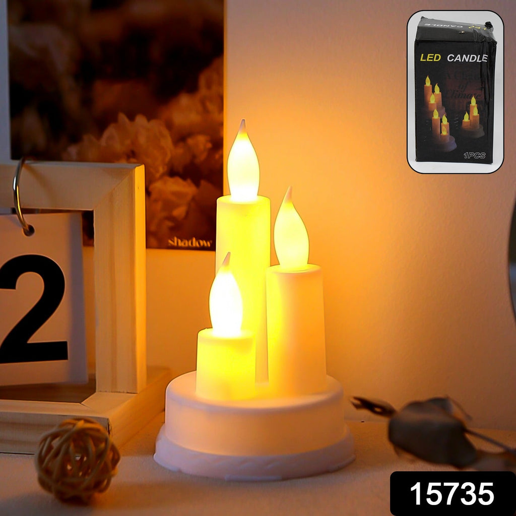 Close-up of a battery-operated LED taper candle showcasing its realistic flame effect.