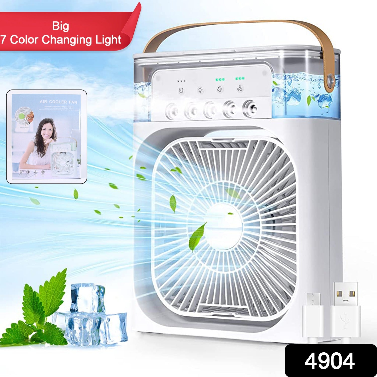 7 color changing LED light with personal cooling fan