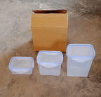 Airtight plastic jars with secure blue locking lids, perfect for keeping food fresh.
