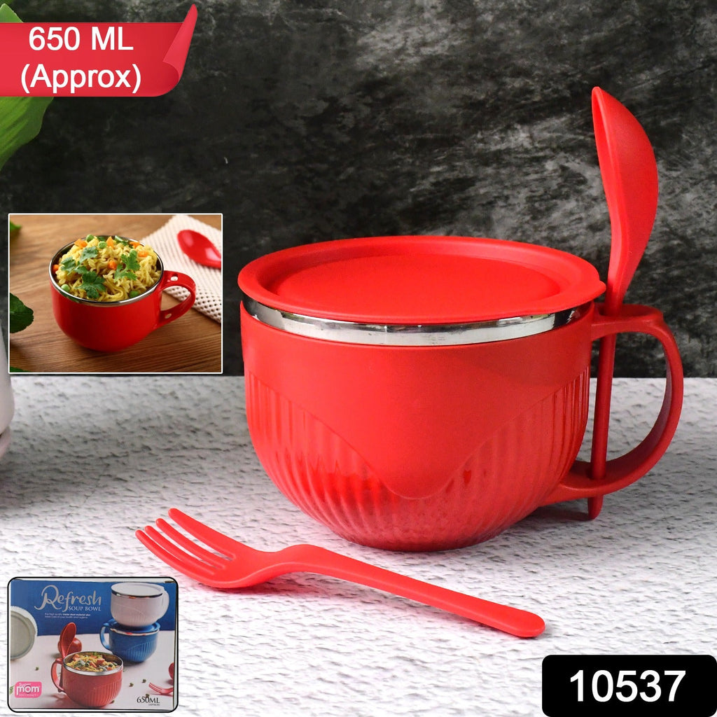 Supermom soup bowl with included spoon and fork set, ideal for noodles and soup