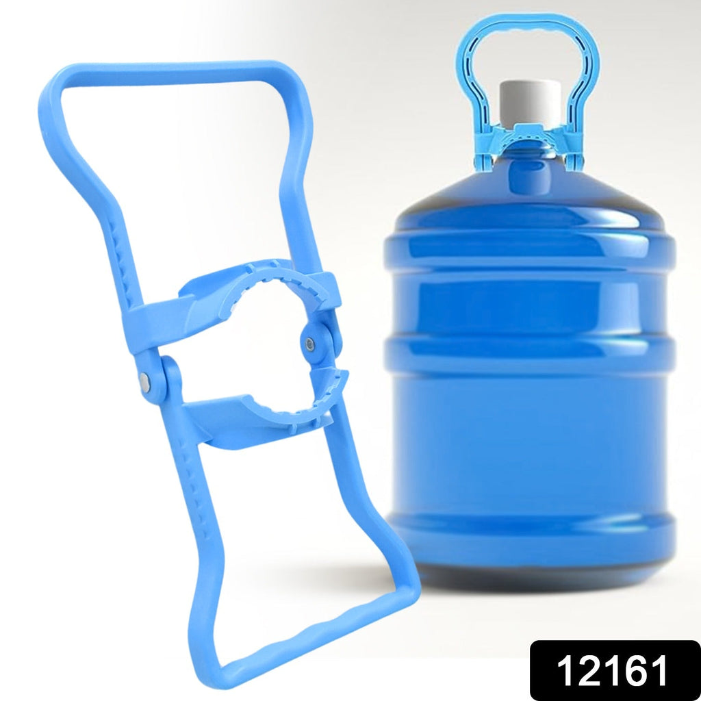 Close-up of aqua plastic water bottle lifter handle on water jug