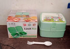 Full view of the square Double Layer Lunch Box, emphasizing its practical design.