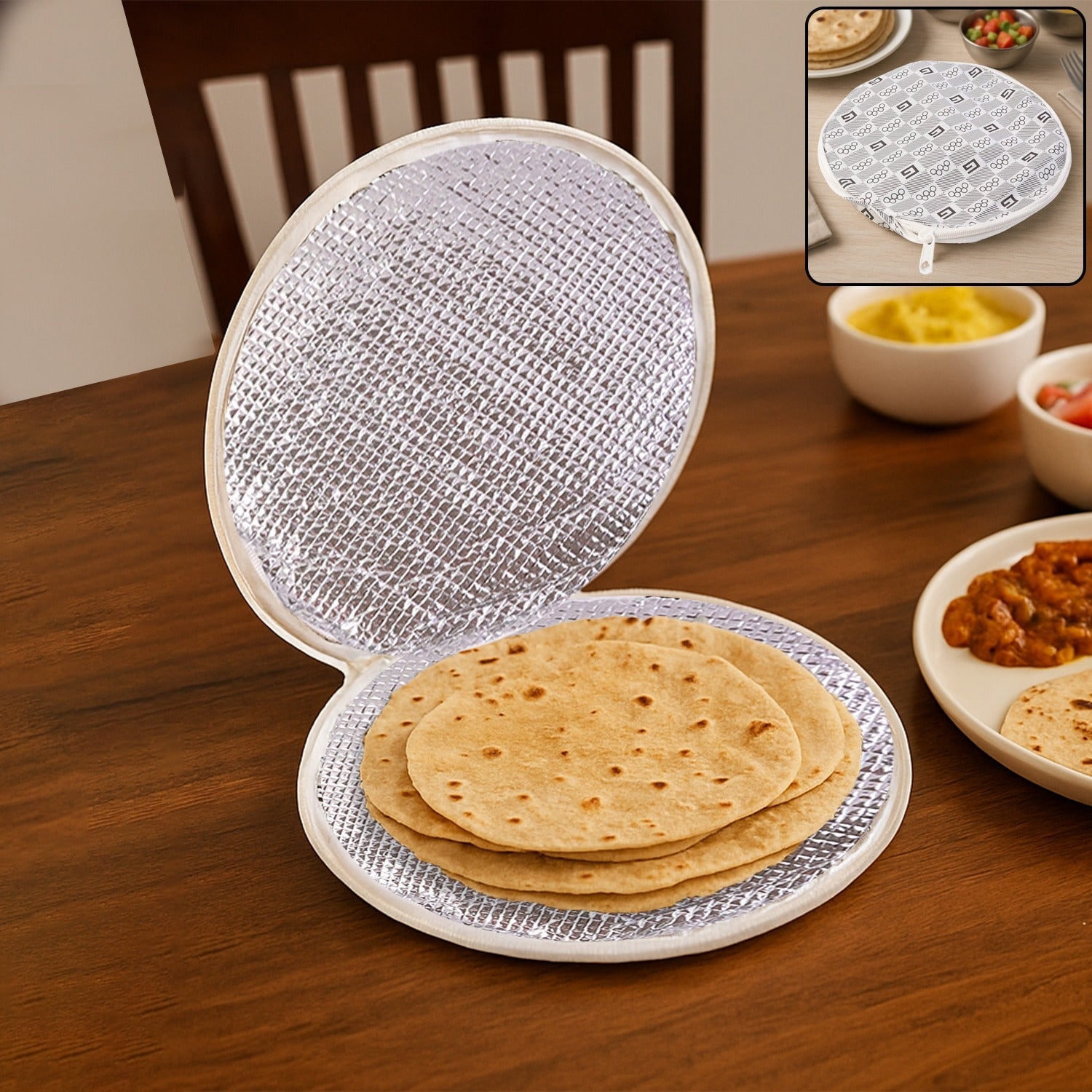 Insulated roti cover keeping chapatis warm and fresh