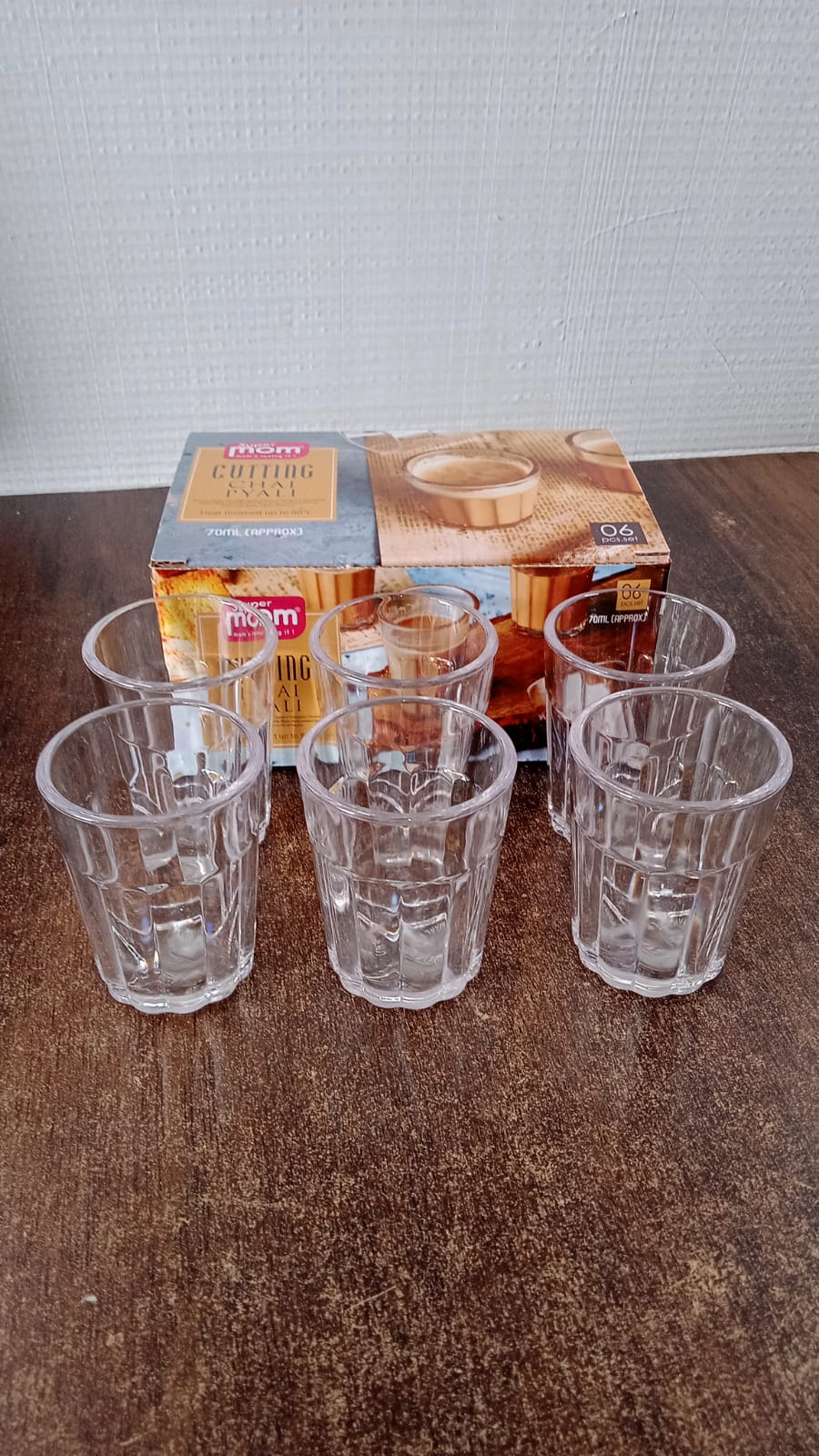 Transparent cutting chai pyali set ideal for office and picnics