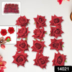 Close-up of the delicate red velvet rose hair pin, showcasing its intricate floral design.