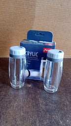 Lifestyle image of Apex acrylic salt and pepper shakers on a dining table enhancing meal experience