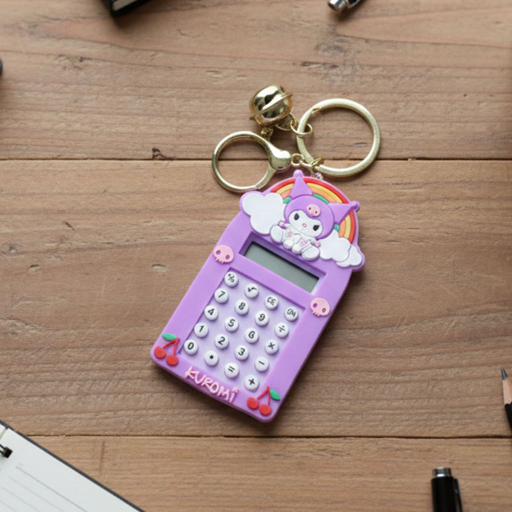 Kuromi digital calculator keychain side view showing slim design
