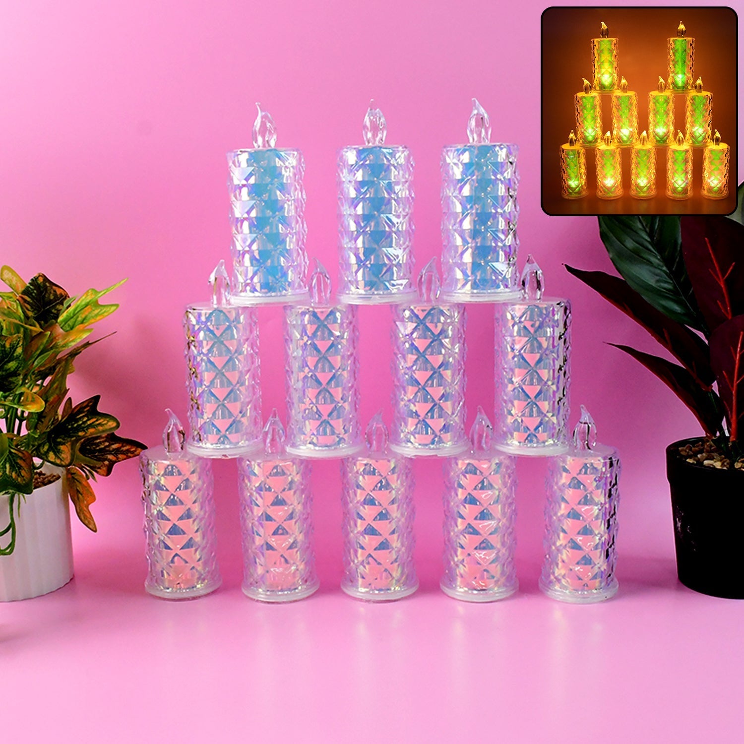 Set of 12 smokeless LED candles with flickering flame effect for home decoration