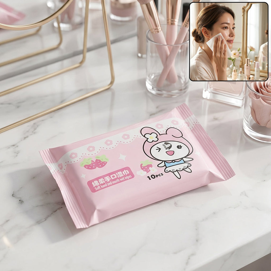Cartoon printed soft wet wipes in a kid-friendly package