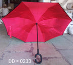 The sturdy frame and wind-resistant design of the reverse umbrella.