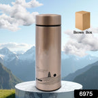 Ergonomic design of the double wall insulated water bottle, showcasing its portable carrying loop.