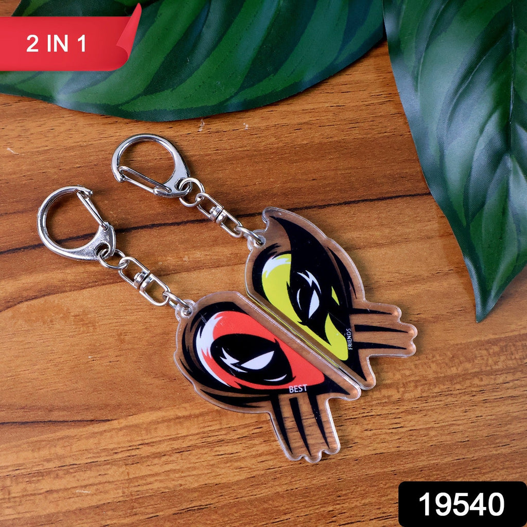 Heart split design on best friend matching keychain made of acrylic