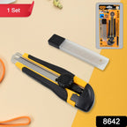 Cutter knife set displaying the utility knife and four replacement blades.