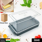 Butter slicer and storage box with its secure lid, showcasing the clear food-grade plastic.