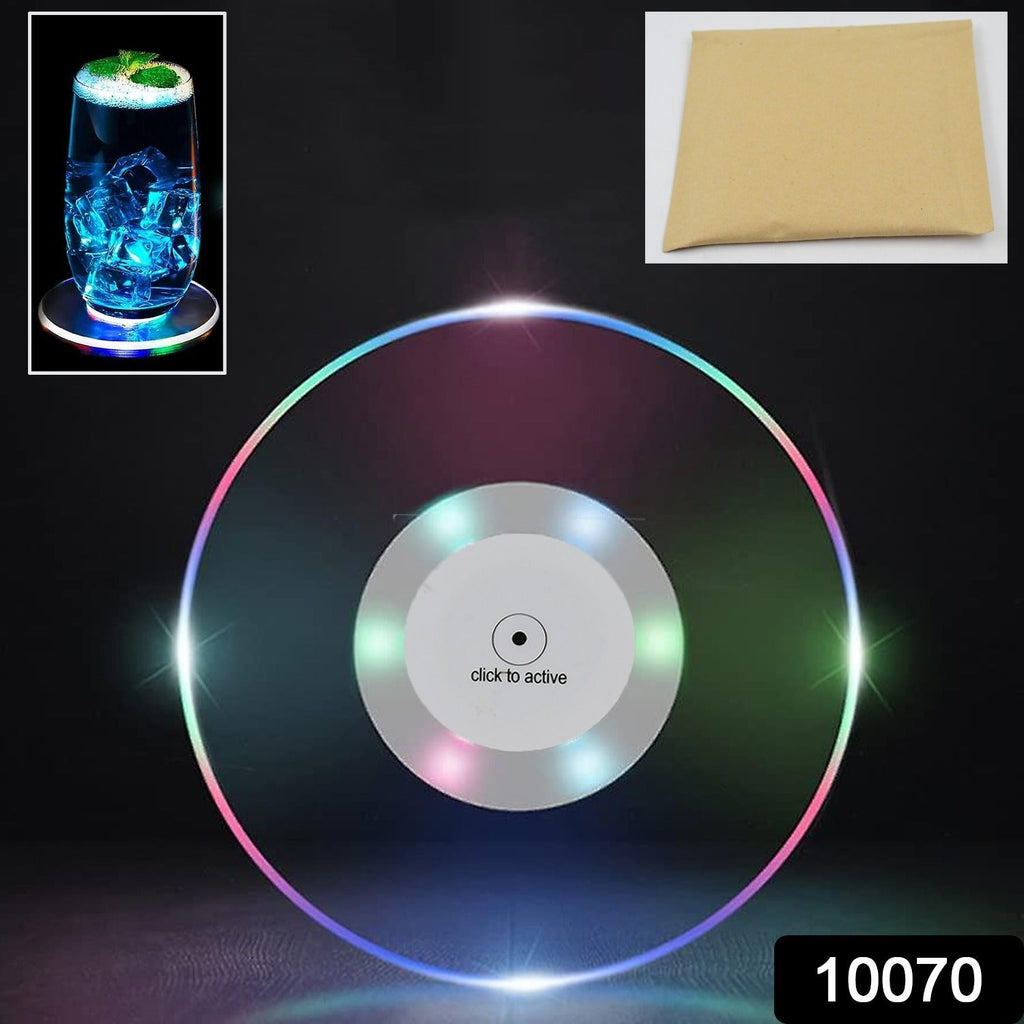 LED cocktail coaster showcasing a spectrum of glowing colors.