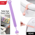 The 'ToiletLift' silicone strap, a hygienic toilet seat lifter.