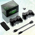 Wireless Gaming Console stick and two 2.4GHz controllers for dual player gaming.